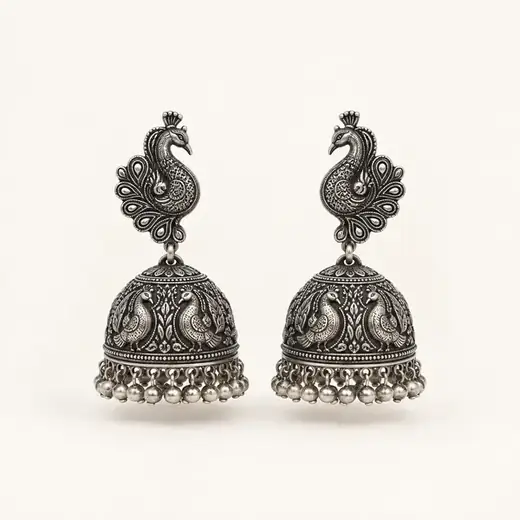 Oxidised Silver Jhumkas
