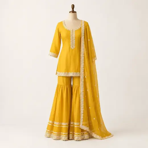 Haldi Sharara Set, Marigold Yellow