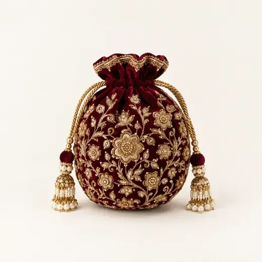 Zardozi Potli Bag, Maroon Velvet