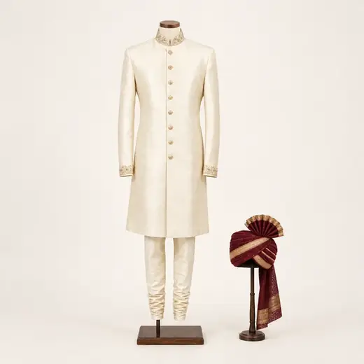 Ivory Sherwani with Safa
