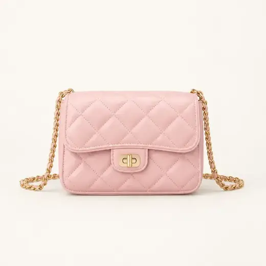 Quilted Chain Crossbody Bag, Baby Pink